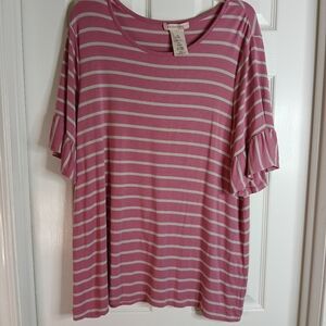 Philosophy Pink and Grey Striped Short Sleeve Top Sz XXL